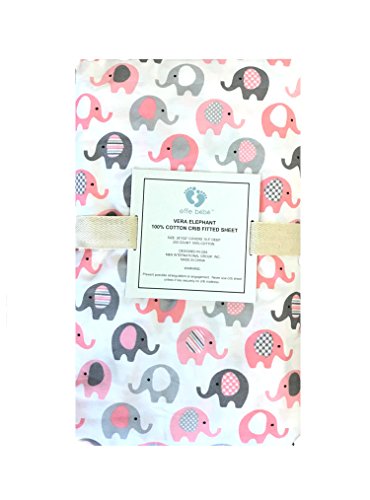 Vera Elephant 100% Cotton Crib Fitted Sheet (Petal Grey) #TOP20