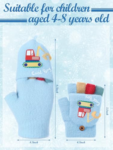 Geyoga 4 Pairs Winter Kids Convertible Knit Flap Mittens Fingerless Gloves Toddler Half Finger Mitten with Flip Top for Aged 3-103
