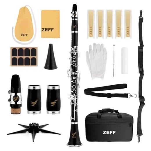 ZEFF Bb Clarinet, Student Beginner Clarinet with 2 Barrels, Silver Plated Keys, Case, Stand, 5 Reeds, Cleaning Cloth, Cork Grease, Mouthpiece Brush and Pad Brush