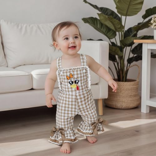 YINGISFITM Toddler Baby Girl Thanksgiving Overalls Turkey Romper Long Flared Jumpsuit 6 12 18 24 Months 2 3 4 5 Year Old (Thanksgiving- Turkey, 2-3 Years)