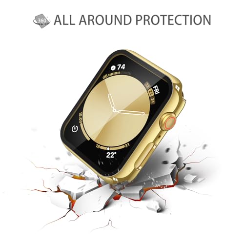 Image of Misxi Screen Protector Case for 44mm Apple Watch SE3 /SE2 /SE /Series 6 /5 /4 | 2-Pack Cover with Tempered Glass for SE3 /SE2 /SE /Series6 /5 /4, Scratch Resistant Sensitive Touch, 1 Gold + 1 Transparent