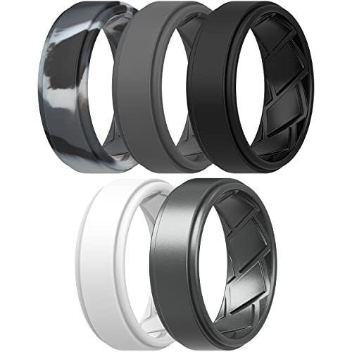 Alliance en silicone homme large 8 mm bague élastique de mariage noire Saco 2,3 mm