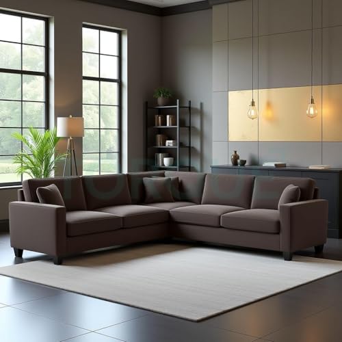 Image of Torque - Moscow 5 Seater (Dark Brown) Corner Fabric L Shape Sofa for Living Room, Bedroom, Office Furniture | 1 Year Warranty