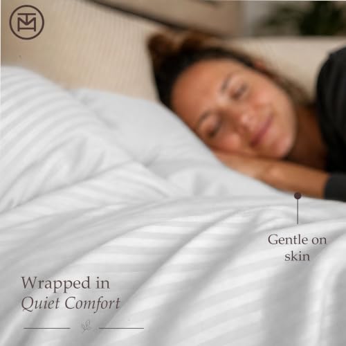 Image of Threadmill 600TC Cotton Twin XL Sheet Set, Sateen, Damask Stripe, White