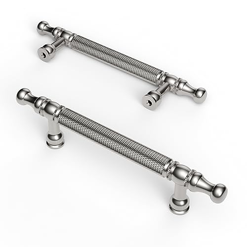 10個パック 3.75インチ (96mm) ローレット加工 つや消しサテンニッケル キッチンキャビネットハンドル キャビネ取っ手 キッチン金具 食器棚ハンドル 引き出し ドレッサープル