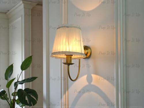 Image of Prop It Up Vintage Wall Sconce Light with White Fabric Shade for Home, Golden Antique Finish Wall lamp for Bedroom, E27 Holder, Metal Frame, Indoor Lighting, Bulb not Included