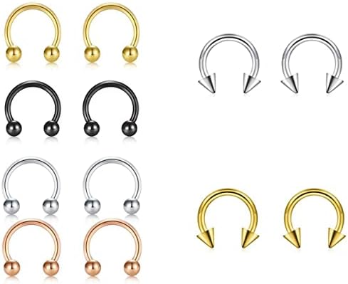 18G 12MM Horseshoe Septum Nose Nostril Ring Hoop, Circular Curved Barbell Body Piercing Jewelry Internally Threaded - 14K Gold Plated Surgical Steel Small Hoop Earrings Set for Tragus Helix Cartilage Lobe Multiple Piercing ( Ball + Spike Cone)