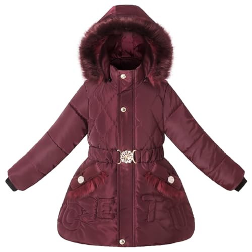 Kids Girls Winter Fleece Coats Puffer Jackets Fur Collar Hoodie Clothes Outwear