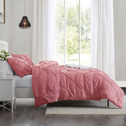 Image of Nestl Mauve Duvet Cover King Size - Soft Double Brushed Duvet Set with Button Closure & Corner Ties, 3 Piece Luxurious Pinch Pleated Duvet Cover Set 104x90 Inches with 2 Pillow Shams
