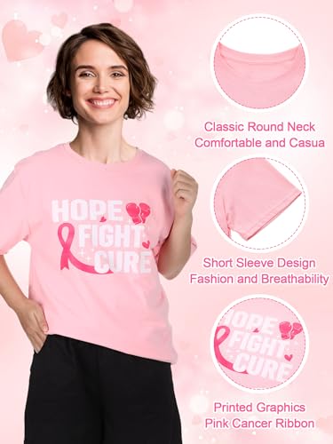 12 Pack Breast Cancer Shirts Women Cancer Awareness Tshirts Bulk Pink Ribbon Short Sleeve Survivor Top3