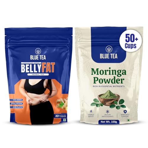 Image of BLUE TEA - Combo Pack - Belly Tea (30 Teabags) & Moringa Powder - 100 gm | Helps Manage Weight | Rich in Vitamins, Minerals & Amino Acids | Naturally Boosts Energy and Overall Health | Ziplock Packs
