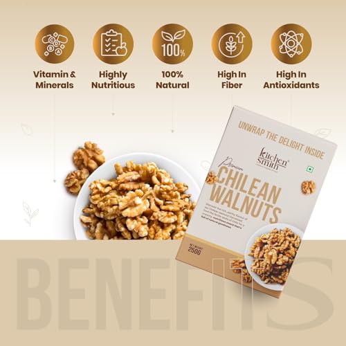 Image of KitchenSmith Chilean Walnuts - Pack of 4 (250gm Each) | Delicious & Crunchy | High In Anti-Oxidants | Premium Walnuts | Akhrot | Rich In Omega-3 | Healthy Snack