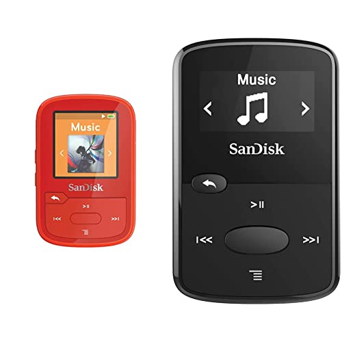 SanDisk 32GB Clip Sport Plus MP3 Player, Red - Bluetooth, LCD Screen, FM Radio - SDMX32-032G-G46R & 8GB Clip Jam MP3 Player, Black - microSD Card Slot and FM Radio - SDMX26-008G-G46K