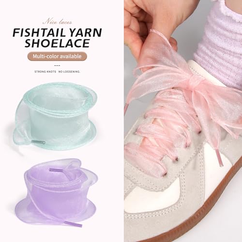 2 Pairs Snow Yarn Shoelaces 3.5CM Wide Satin Ribbon Shoe Laces Flat Lacy Shoes Lace Replacement String for Women2