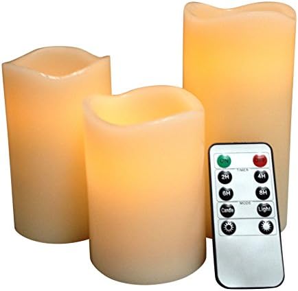 Flameless Candles-With Remote, Set of 3 – Best Waterproof Battery Operated LED Pillar Melted Edge Unscented Candles for Home and Garden Decoration Indoor And Outdoor, Wedding Decoration, Ivory Wax with Warm Amber Yellow Flame Flickering Candles
