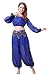 ZLTdream Belly Dance Chiffon Long Sleeves Top and Lantern Coins Pants Dark Blue