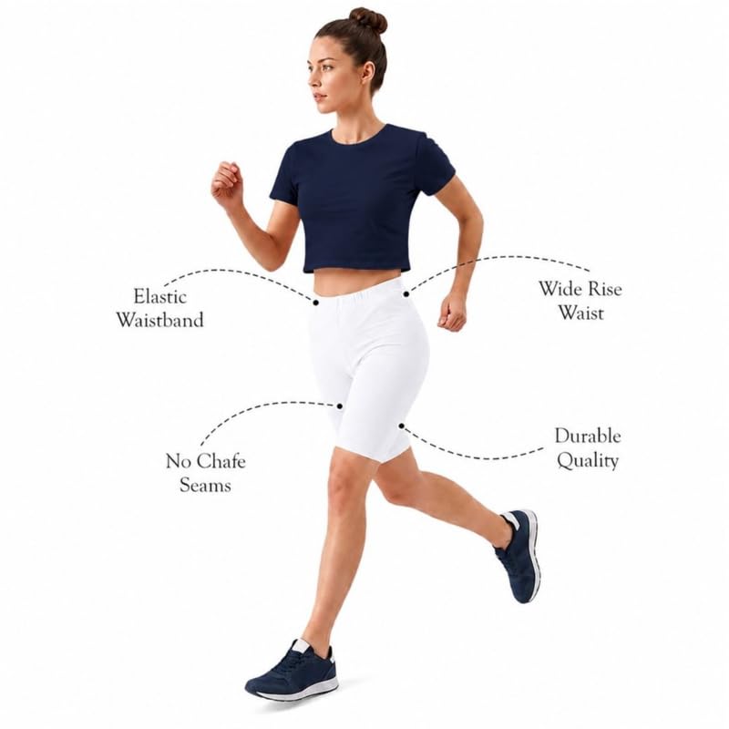 Image of Women's Cotton Lycra Cycling Shorts | 95% Cotton 5% Spandex | Stretchable Knee Length Tights for Gym, Yoga & Sports