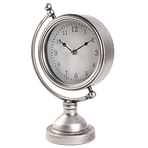MODE HOME Sliver Metal Tabletop Clock Globe Desk Clock on Stand Decorative Mantel Clock