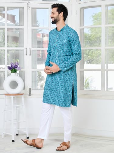 Image of See Designs Men's Full Sleeve Mandarin Collar Men Embroidered Straight Long Kurta - Festive Collection