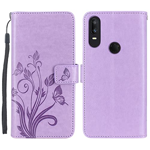 Lacass Floral Butterfly Pu Leather Flip Wallet Case Cover Kickstand With Card Slots And Wrist Strap For Jitterbug Smart 3 (2021) For Seniors (Aka Lively Smart)(Floral Light Purple) #TOP1