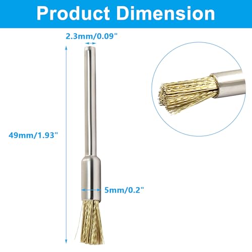 Image of 30Pcs Copper Wire Cleaning End Brushes Pen, 2.3mm Mandrel Brass Wire Bushes Set, Rust Paint Removal Bits Polishing Rotary Tool Accessories, 1 /5 inch x 3 /32 inch