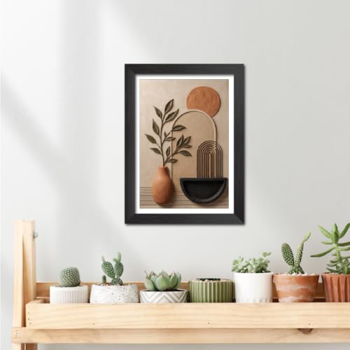 Image of TenorArts Boho Art 3D Clay Textured Digital Print Photo Frame, Modern Art Abstract Painting For Bedroom Living Room Home and Cafe Decor | Minimal Drawing Black Framed Posters for Decoration (9x12 inches) [CL-B08]