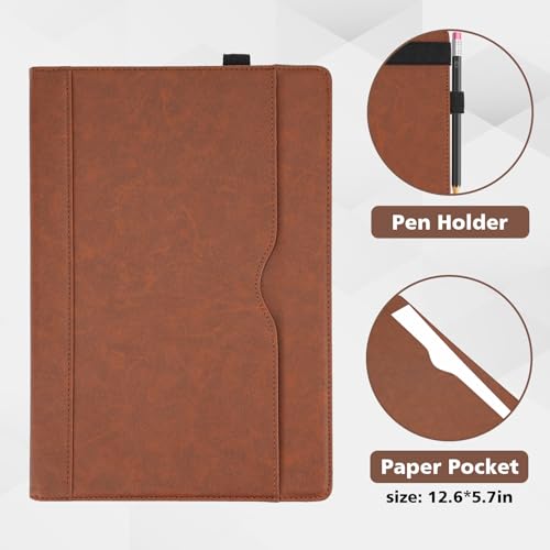 Image of Compatible With Macbook Air 13 Inch Leather Case,For Model A2337 M1 A2179 A1932 2018-2021 Retina Display Touch Id,Pu Leather Laptop Case With Pocket For Papers And Pen Holder,Dark Brown