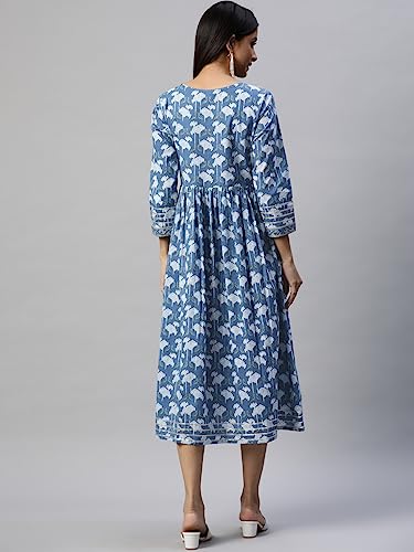 Image of arriva fab Women's Cotton Jaipuri Floral Print A-line Dress