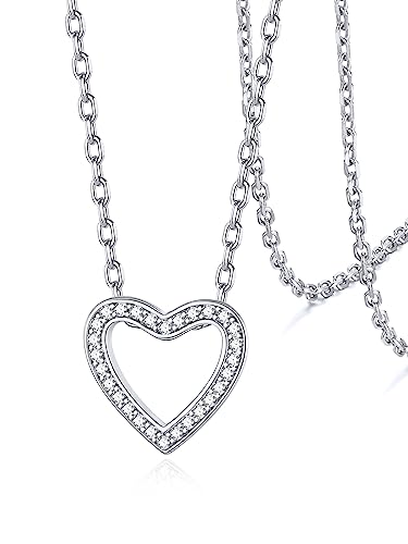 Image of Silvora 925 Sterling Silver Necklace for Women - Heart Pendant with Adjustable Chain - Cubic Zirconia Crystal Infinity Love Jewellery Birthday Gifts for Women Girls