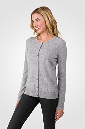 Image of JENNIE LIU Women's 100% Cashmere Button Front Long Sleeve Crewneck Cardigan Sweater