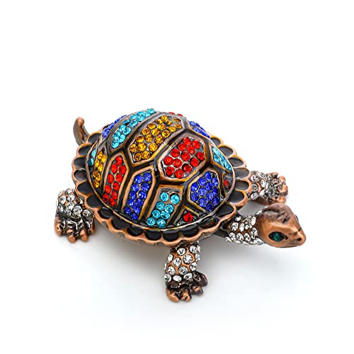 Yu Feng Vintage Turtle Jewelry Trinket Box Hinged,Hand-Painted Sea Animal Figurine Collectible Enamel Sea Turtle Ring Holder Crystal Studded Treasure Keepsake Box (2.5Inch,Colorful) #TOP3
