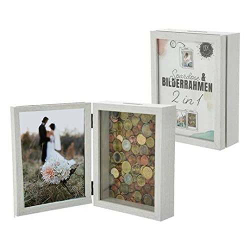 Bada Bing 2 in 1 Spardose Bilderrahmen Holz weiß stehend Hochwertig Hochzeit Geschenk Geldgeschenk Urlaub Foto 13 x 18 cm personalisiert selbst gestalten 30