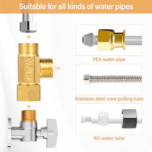 image for Breezliy Lead-Free Brass Angle Stop Add-A-Tee Valve,3/8-Inch Compressi