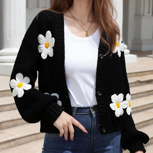 Image of FindThy Women's Kawaii Strawberry Embroidered Cardigan Long Sleeve V Neck Chunky Knitted Cardigans Tops