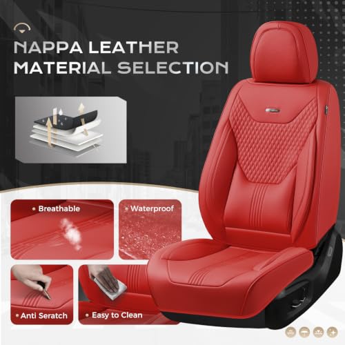 Image of Coverado Car Seat Covers Full Set, Front Seat Covers with Lumbar Support and Back Seat Cover Waterproof Leather Automotive Seat Cover, Universal Car Interior Protectors Cushion for Most Cars