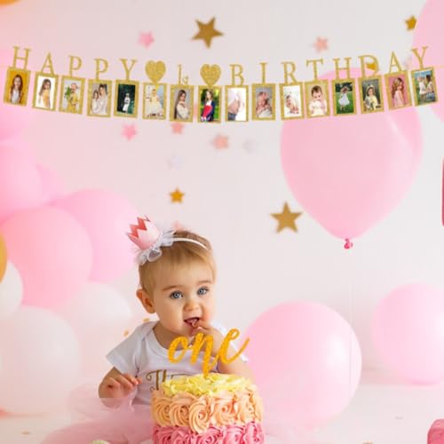 Happy 1st Birthday Photo Banner 1 Year Old Party Decorations, One Birthday Picture Frame Banner First Photo Frame Party Supplies Bunting Decor - image 6