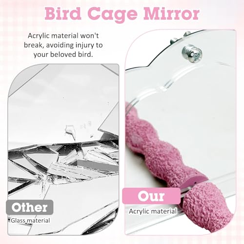 Image of PINVNBY 2 PCS Bird Perch with Mirror Resin Parakeet Perches Hanging Parrot Toys Interactive Bird Cage Accessories for Cockatiel Conure Lovebird Finch (Pink)