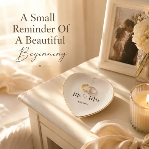 Ceramic Ring Dish for Wedding Anniversary - Mr & Mrs EST 2026 Jewelry Tray, Elegant Keepsake Gift for Couples, Ceramic Valet Tray for Jewelry Storage - Image 5