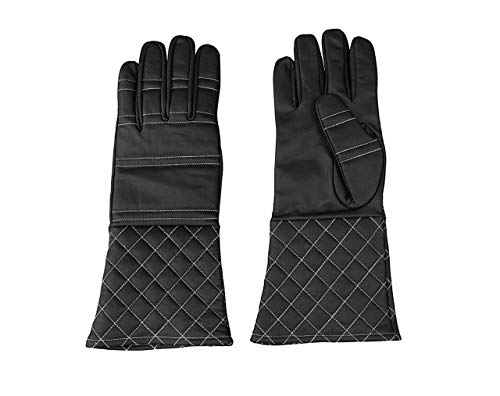 swiftwears Quilted Padded Fencing Long Arm Cuff Leather Medieval Gloves (Black, Large)
