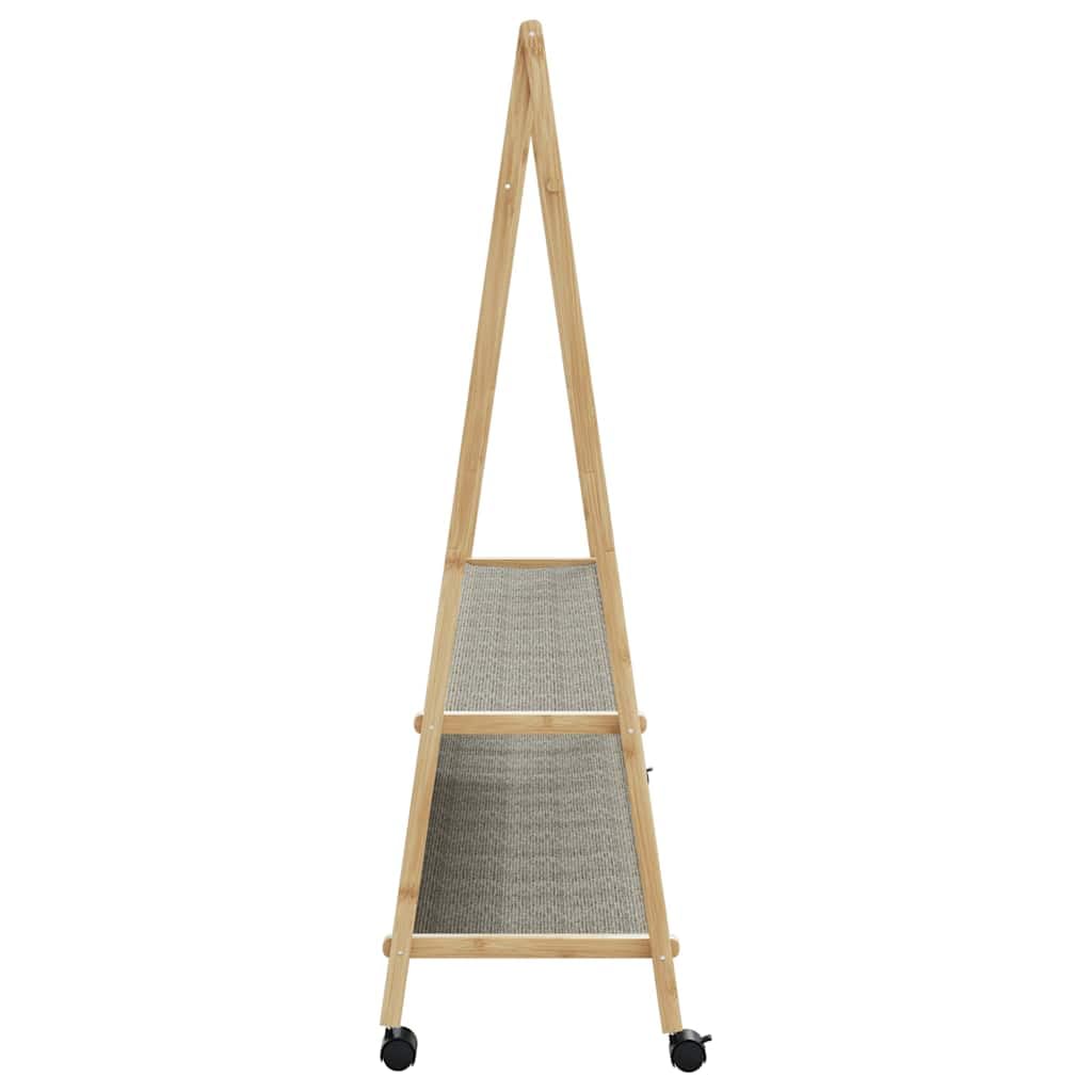 Kleiderständer Bambus mit Ablagen und Rollen 132x45,5x155,5 cm freistehend faltbar platzsparend stabil mit Kleiderstange Haken Garderobenständer für Schlafzimmer Flur Wohnzimmer