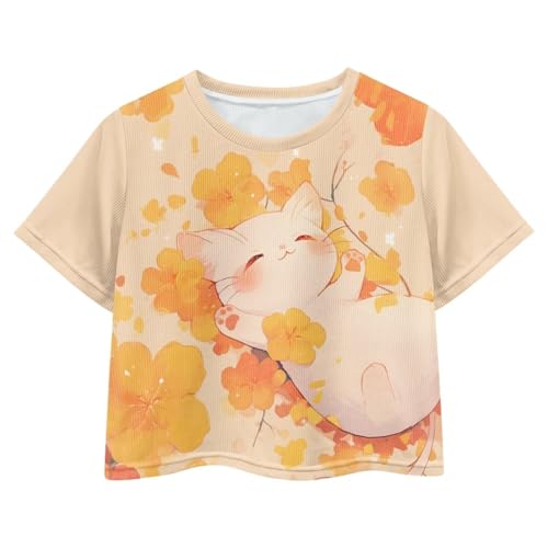 Image of Cute Crop Tops for Girls Short Sleeve Summer T Shirts Fashion Graphic Tees Crew Neck Pullover Tee 5-14 Years