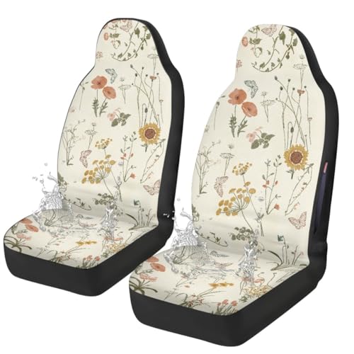 Temdrsuy Boho Car Seat Covers Cute - 2PCS Waterproof Front Seat Covers with Car Drying Towel, Airbag Compatible, Universal Fit for Most Vehicle Car Seat Protector for Women SUV Sedans Truck