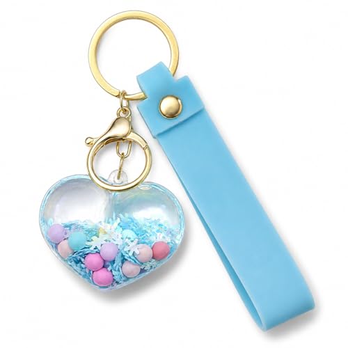 Image of Wanna Party Heart Shaped Beads Keychain with Blue Wrist Strap, Cute Bag Charm Key Ring for Girls, Backpack Accessories, Birthday Return Gifts, Party Favors, School Bag Decoration - 1PC