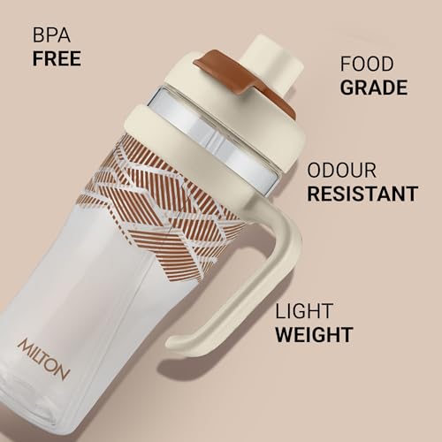 Image of MILTON Champion 1250 2- in-1 Sip or Gulp Lid Tumbler 1.21L | Tritan Plastic Water Bottle with Handle | Leak-Proof, BPA-Free | Perfect for School, Gym, Office, Travel Bottle for Men and Women, Beige