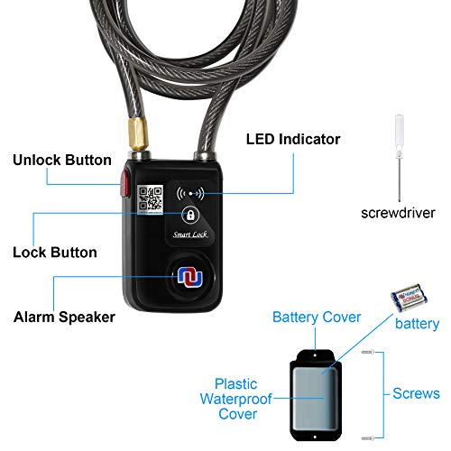 Bike Chain Locks w. Alarm - Nulock Smart Bluetooth Lock Keyless Waterproof Anti-Theft Bicycle Cable Lock with App Control iOS/Android for Motorcycle and Gate (6 feet Braided Steel Frekis) - Thumbnail 5