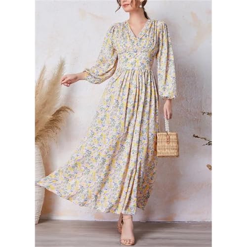 Image of Women's Elegant Floral Dress Coll. (All-Seasons) - Sleeveless /Short /Midi, V-Neck Ruffle, Fashion Casual Party Dresses
