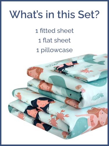 Image of Kids Twin Size Mermaid Bed Sheets - 3 Piece Kids Mermaid Sheet Set - Ocean Sea Bedding - Ultra-Soft, Cute & Cozy - Breathable & Machine Washable - Underwater Bed Set for Boys, Girls, Teens & Toddlers