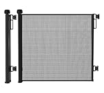 YOLAY Retractable Baby Gate 140 CM Wide, Mesh Child Safety Gate for Babies & Pets, Auto-Lock Dog Gate for Stairs and Doorways, One-Hand Operation Retractable Pet Gate for Indoor Use (Black)