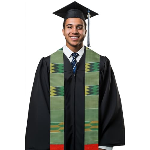 Traditional Green Grads Scarf African American Graduation Stole Scarf with Red Tassels4