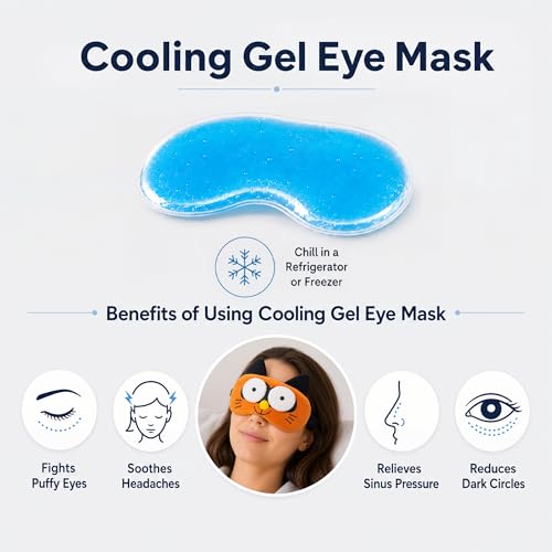 Image of Jenna Premium Eye Mask,Ultra Smooth Adjustable Sleep Mask&Blind Fold|For Sleeping,Travelling|Eye-Cover Light (3D Cat Brown Gel-1)